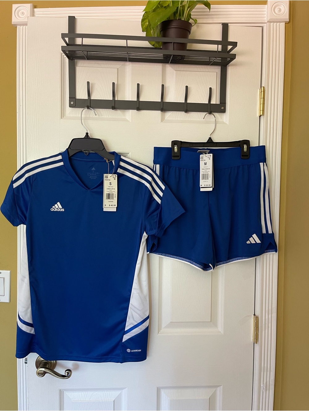 adidas Royal Blue Jersey with White Stripes , top size S , short size M